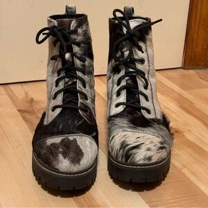 MYRA BAG Cow Print Calf Hair Lace-Up Boots 10